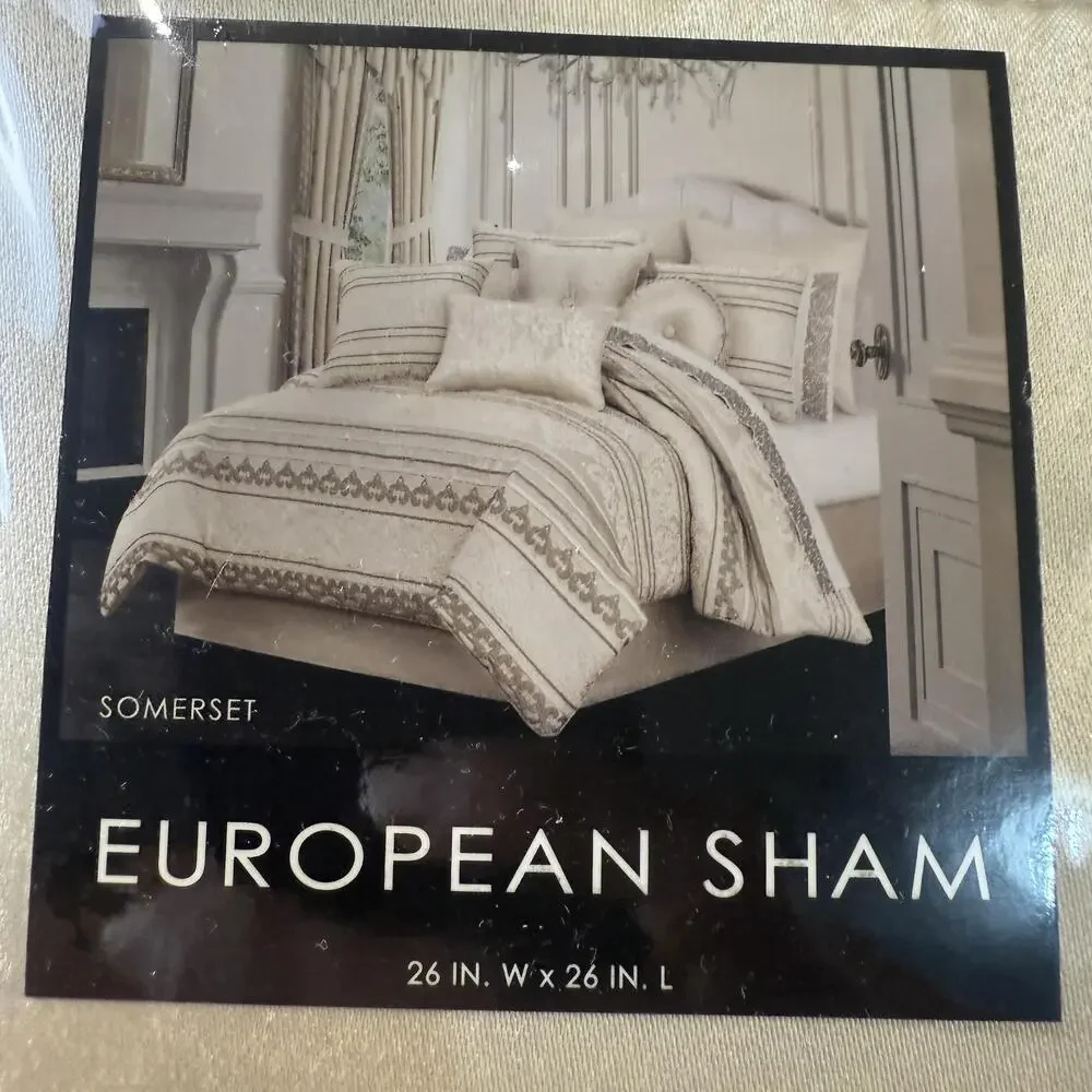 J Queen New York European Sham 26x26 Beige Gold Somerset Lot of 4 Pillow Cover
